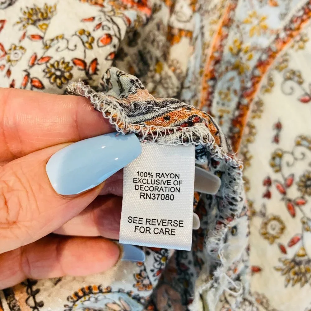 Boho Paisley Print Front Tie Beach Cover Up Top - Picture 10 of 12